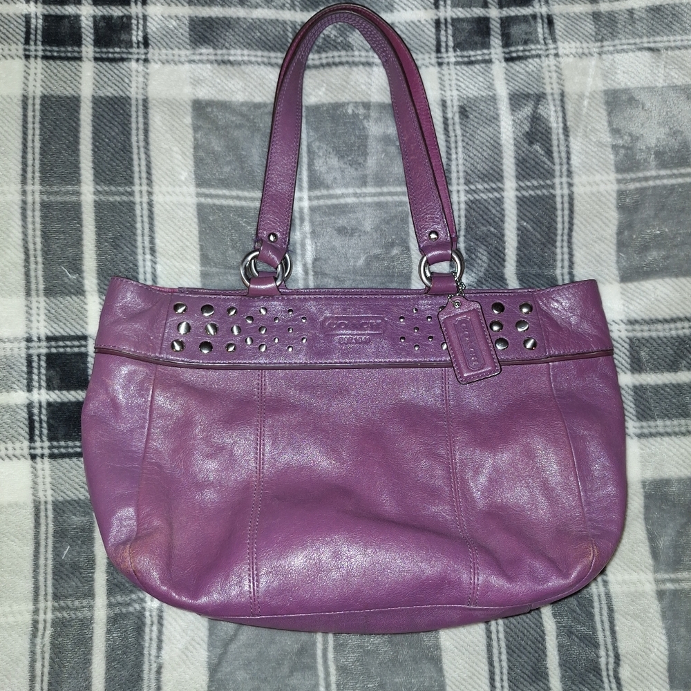Coach F15235 Purple Leather Studded Shoulder Bag